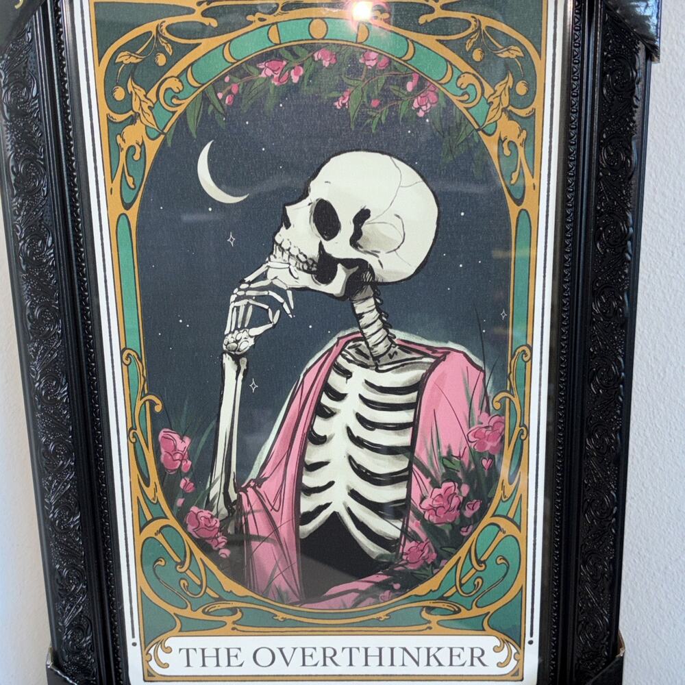 Sapna Shah The Overthinker Skeleton Tarot Framed Wall Art Black Ornate Frame New